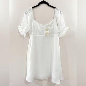 Altar’d State 🤍 NWT White/ Off White Puff Sleeve Mini Dress w/ Shimmer, Small